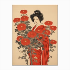 Kiku Chrysanthemum Vintage Japanese Botanical And Geisha Canvas Print