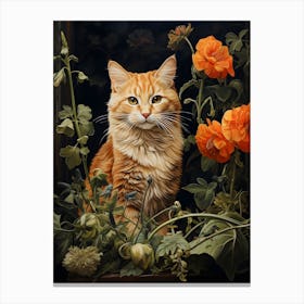 Contemporary Floral Cat On Windowsill 1 Canvas Print