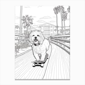 Havanese Dog Skateboarding Line Art 3 Canvas Print
