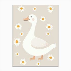 Duck With Daisies, Nursery Wall Art for Kids Canvas Print