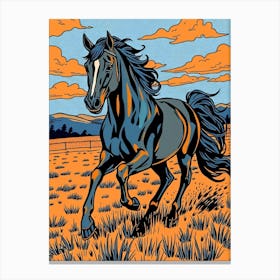 Black Mustang Horse Illustration Canvas Print