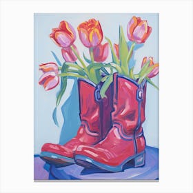 A Painting Of Cowboy Boots With Tulips Flowers, Fauvist Style, Still Life 1 Canvas Print
