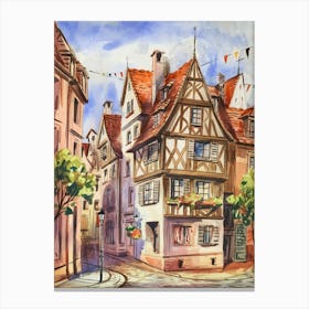 Watercolor Of Old Buildings In France Canvas Print