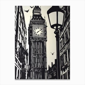 London England Linocut Illustration Style 4 Canvas Print