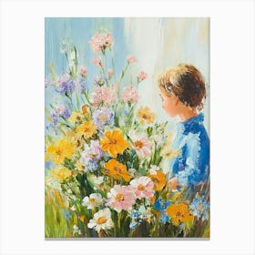 Little Girl In Flowers Still life Canvas Print