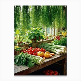 A Tranquil Domestic Garden Overflowing With Vibrant Vegetables Gleaming Tomatoes Peep From The Le 2 1 Canvas Print