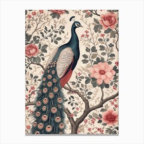 Floral Blue & Pink Peacock Wallpaper 1 Canvas Print