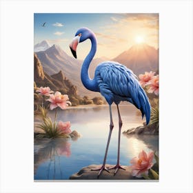 Floral Blue Flamingo Painting (36) Canvas Print