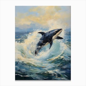 Dramatic Waves And Whale Blue Tones Canvas Print