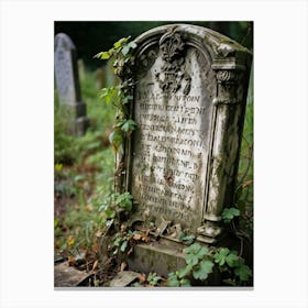 Frontal View Of A Weather Beaten Gravestone Detailing The Worn Engravings Of The Departed Soul Indi (4) Canvas Print