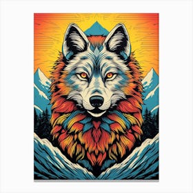 Himalayan Wolf Retro Colourful 4 Canvas Print