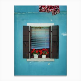 Italian Window With Red Flowers Canvas Print