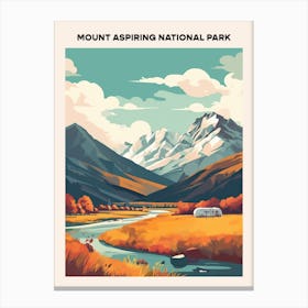 Mount Aspiring National Park Midcentury Travel Poster Canvas Print