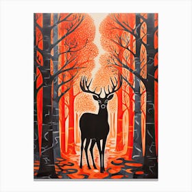 Deer, Woodblock Animal  Drawing 1 Canvas Print