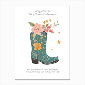 Aquarius Cowboy Boots Zodiac Preppy Western Cowgirl Canvas Print