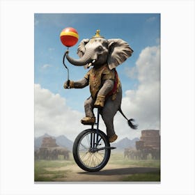 Elephant On A Unicycle Canvas Print