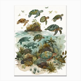 Sea Turtle Underwater Illustration Watercolour 2 Canvas Print
