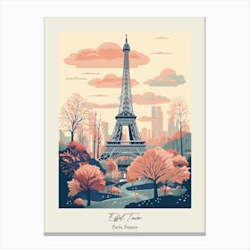 Eiffel Tower   Paris, France   Cute Botanical Illustration Travel 5 Poster Canvas Print