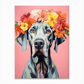 Great Dane Portrait With A Flower Crown, Matisse Painting Style 3 Canvas Print