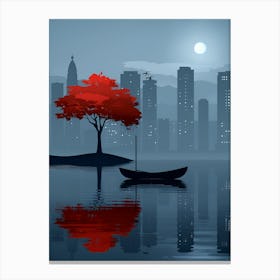 Red Tree In The City Canvas Print