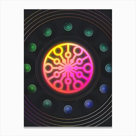 Neon Geometric Glyph in Pink and Yellow Circle Array on Black n.0339 Canvas Print