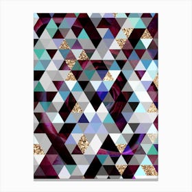 Abstract Geometric Triangle Pattern in Teal Blue and Glitter Gold n.0004 Canvas Print