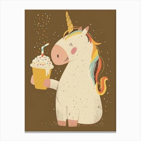 Unicorn Drinking A Rainbow Sprinkles Milkshake Muted Pastels Canvas Print