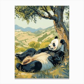 Giant Panda Laying Under A Tree Storybook Illustration 4 Canvas Print