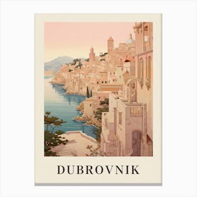 Dubrovnik Croatia 3 Vintage Pink Travel Illustration Poster Canvas Print