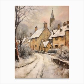 Vintage Winter Painting Cotswolds United Kingdom 1 Canvas Print