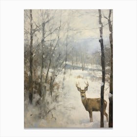 Vintage Winter Animal Painting Deer 3 Canvas Print