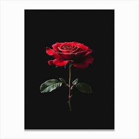 Red Rose On Black Background 1 Canvas Print