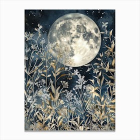 William Morris Full Moon Night Flowers Vintage  Canvas Print