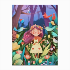 Luxmango Cute Girl Pixelated Effect Voxel Art Standing In Forest Canvas Print