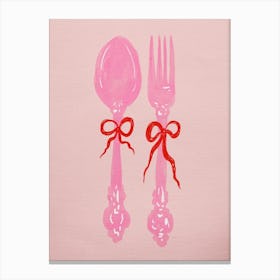 Pink Fork And Spoon Canvas Print