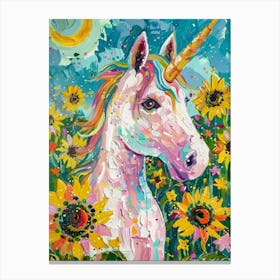 Unicorn In A Sunflower Field Brushstrokes 3 Canvas Print