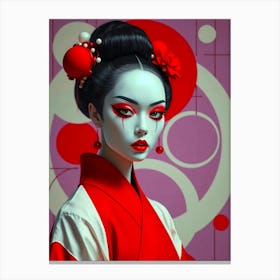 Geisha in Red-Pink Illustration-1 Canvas Print