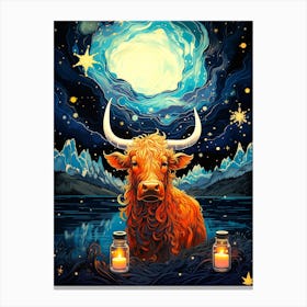 Starry Night Highland Cow Canvas Print