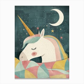Pastel Storybook Style Unicorn Sleeping In A Duvet With The Moon 4 Canvas Print