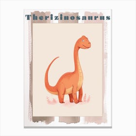 Cute Cartoon Therizinosaurus Dinosaur Watercolour 1 Poster Canvas Print