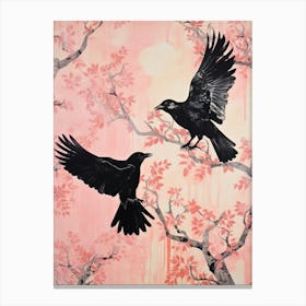 Vintage Japanese Inspired Bird Print Raven 2 Canvas Print