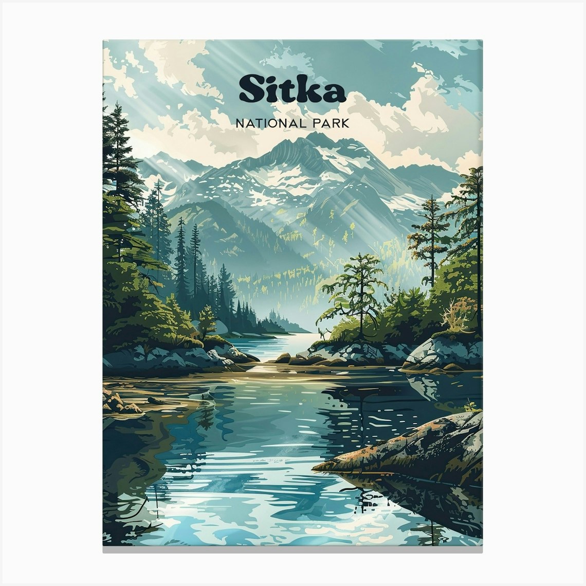 Sitka National Park Alaska Digital Travel Art Canvas Print by Wanderscape Travel Art