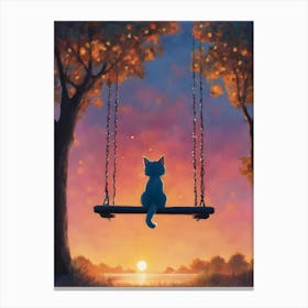 Solitude ~ Cat on a Swing Watching the Sunset Canvas Print