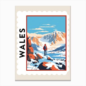 Retro Winter Stamp Poster Snowdonia United Kingdom 3 Canvas Print