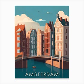 Amsterdam Retro Travel Landscape Canvas Print