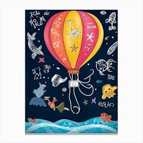 Cartoon Illustration Of A Vibrant Helium Balloon Embellished With Playful Designs Of Children At A (5) Canvas Print