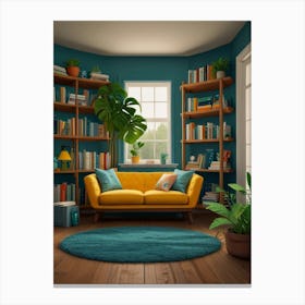 Living Room With Bookshelves Canvas Print