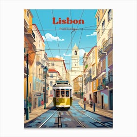 Lisbon Portugal Train Ride Digital Travel Illustration Canvas Print