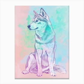 Husky Dog Pastel Line Painting 3 Canvas Print