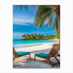 Two Lounge Chairs On A Beach Canvas Print